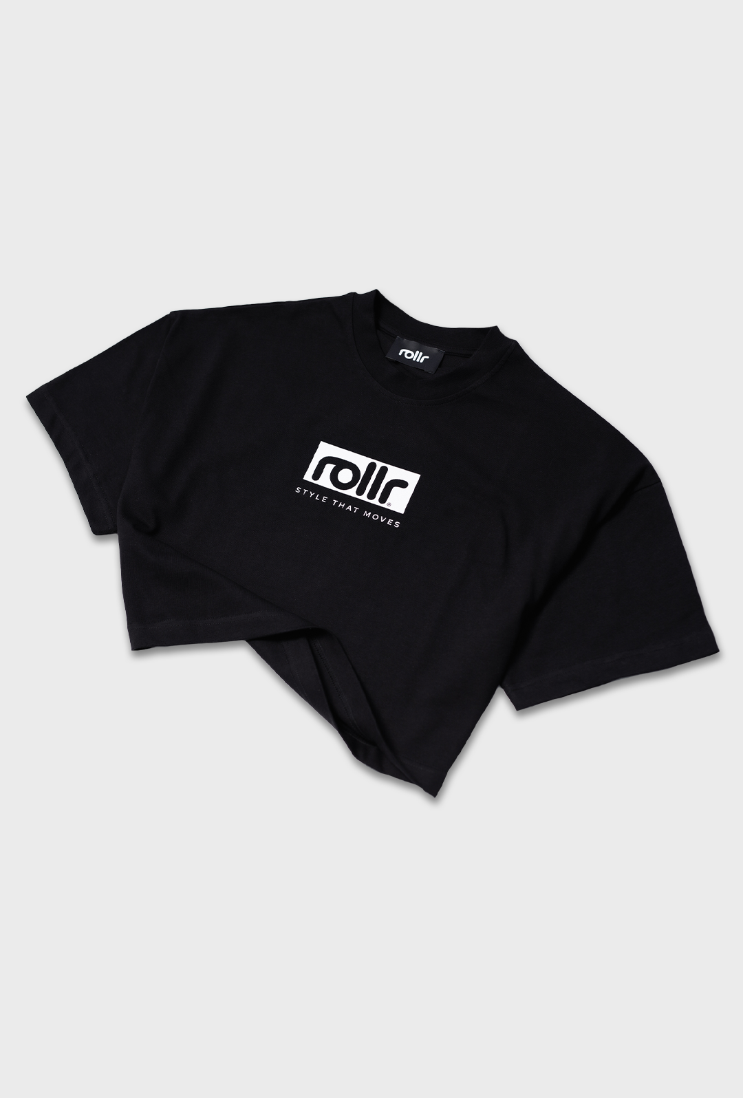 roller cropped women's midnight black cropped tee with roller style that moves luxury fashion skate printed logo