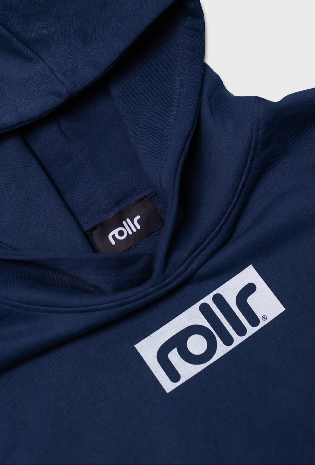 roller oversized dusk blue hoodie made organic cotton with rollr print logo and large hood