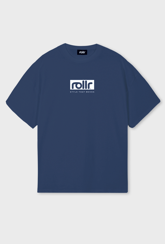 roller clothing oversized dusk blue tshirt with rollr logo and style that mvoes tagline