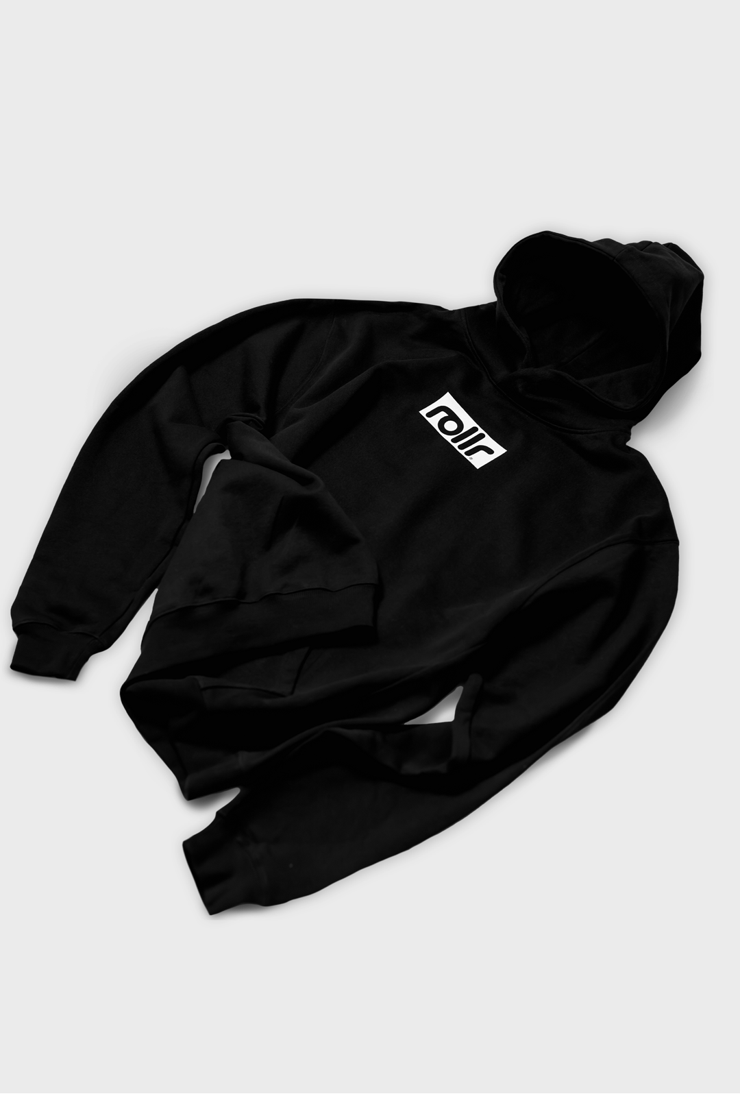 roller clothing oversized hoodie made from french terry cotton and rollr logo print and black label with rollr logo