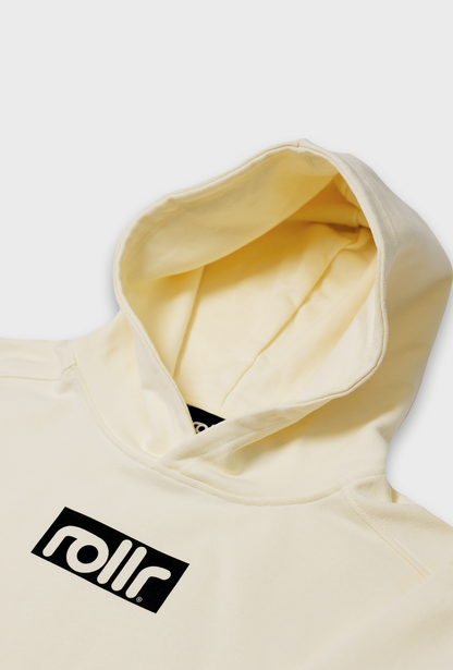 rollr clothing heavyweight vanilla cream box fit hoodie made from french terry fabric 100% organic cotton hood