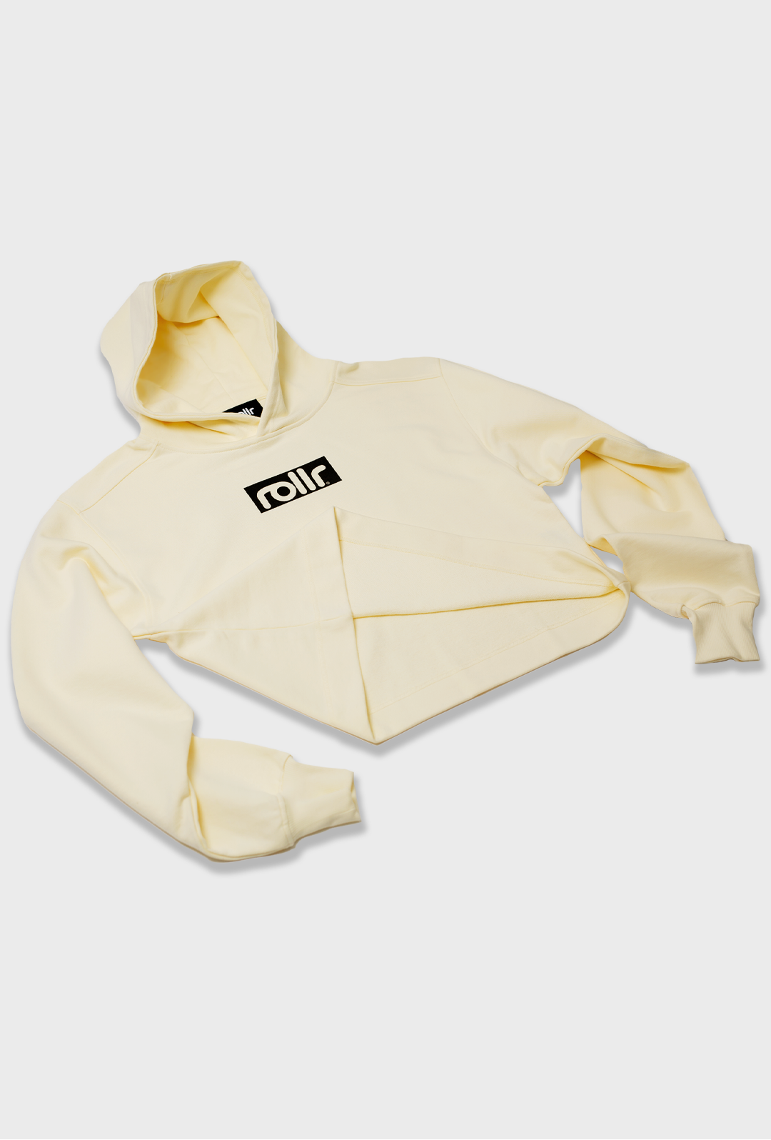 rollr vanilla cream box fit womens cropped hoodie made from french terry 100% organic cotton and hood