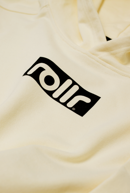 rollr vanilla cream box fit womens cropped hoodie made from french terry 100% organic cotton