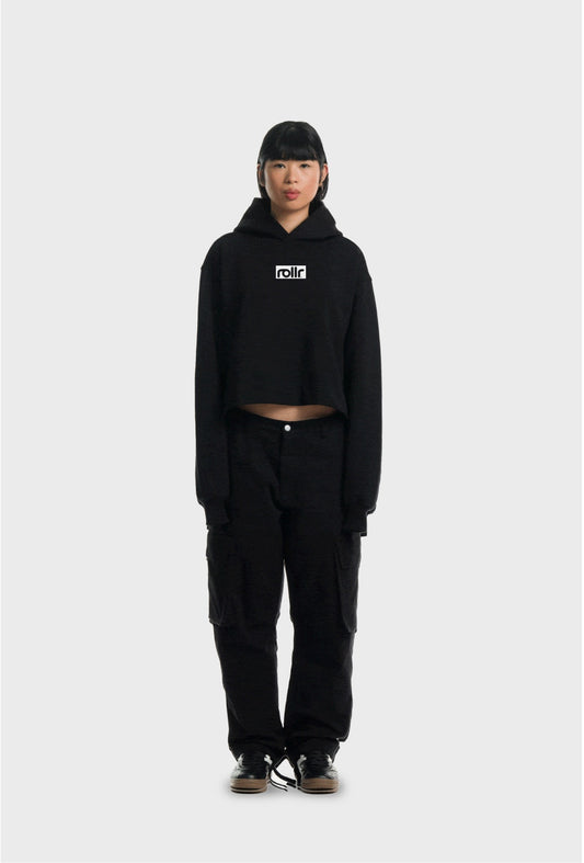 womens cropped hoodies in midnight black from rollr clothing and luxury streetwear apparel